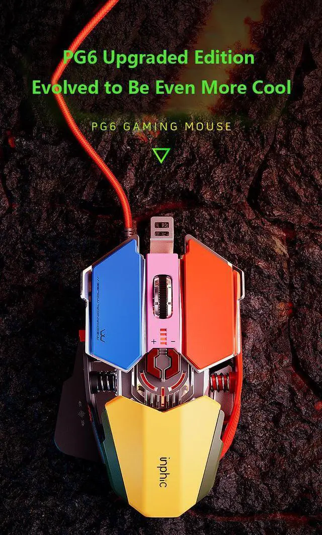 Alt view image 3 of 7 - WSIRAK PG6 Wired Mouse Esports Game Mice Hardware Macro RGB Glowing Mouse Office USB Desktop Laptop Gaming Mouse