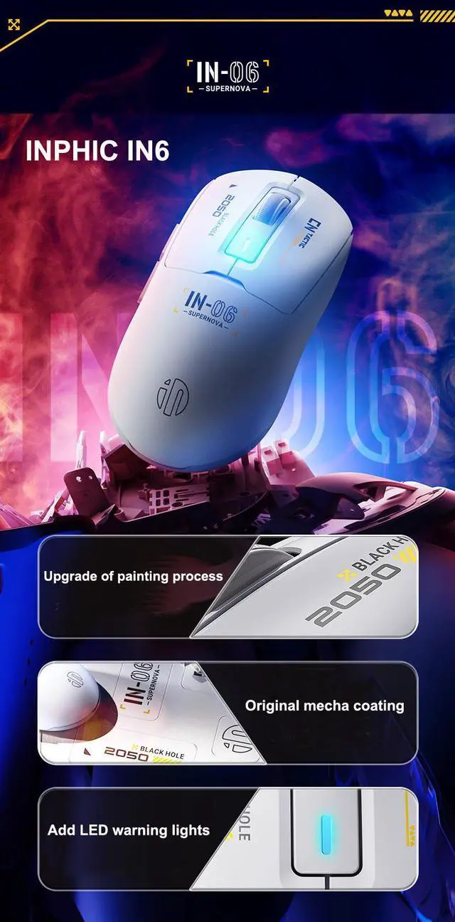 Alt view image 2 of 7 - WSIRAK Supernova Wireless Bluetooth Mouse TYPE-C Wired Lightweight Gaming Mouse PAW3395 Sensor 26000 DPI 650 IPS Esport Mice