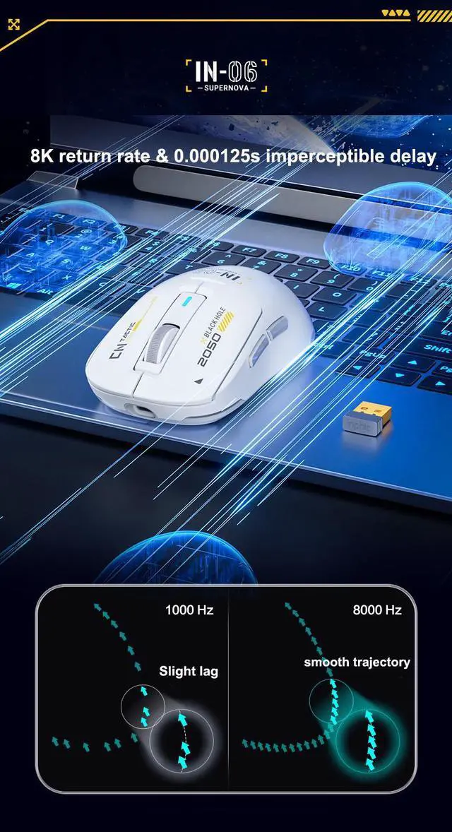 Alt view image 4 of 7 - WSIRAK Supernova Wireless Bluetooth Mouse TYPE-C Wired Lightweight Gaming Mouse PAW3395 Sensor 26000 DPI 650 IPS Esport Mice