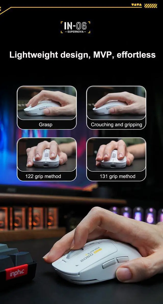 Alt view image 3 of 7 - WSIRAK Supernova Wireless Bluetooth Mouse TYPE-C Wired Lightweight Gaming Mouse PAW3395 Sensor 26000 DPI 650 IPS Esport Mice