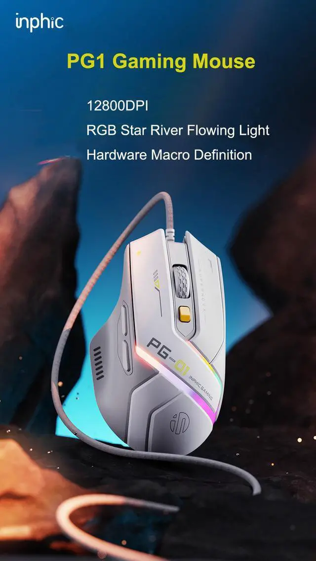 Alt view image 2 of 7 - WSIRAK inphic PG1 wired mouse esports game specific RGB glowing hardware macro mouse laptop office mouse
