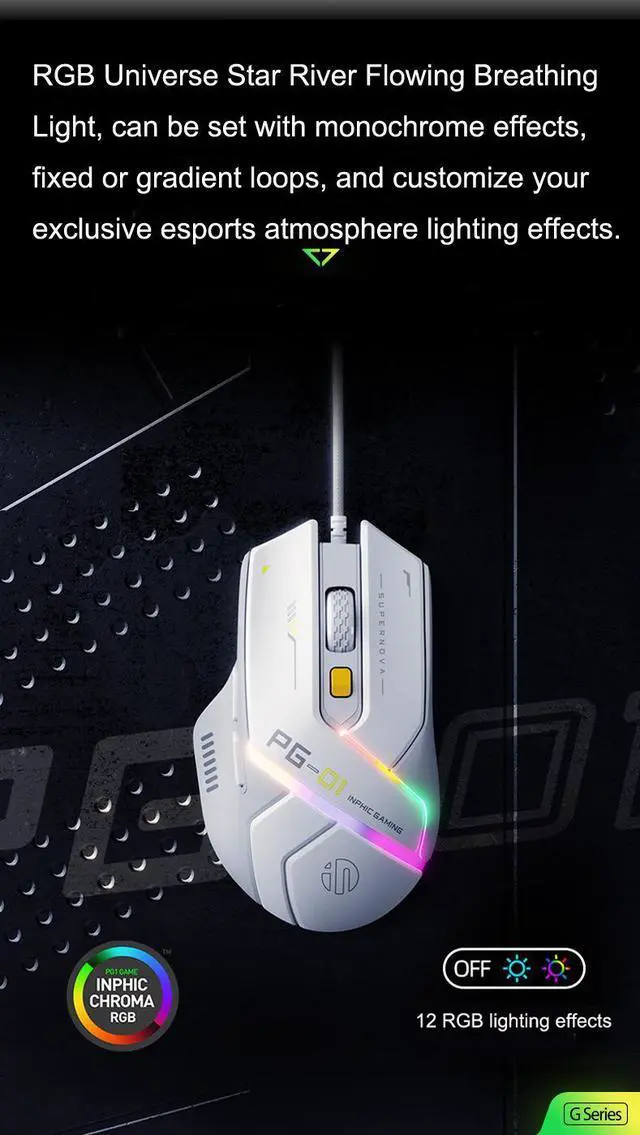 Alt view image 6 of 7 - WSIRAK inphic PG1 wired mouse esports game specific RGB glowing hardware macro mouse laptop office mouse