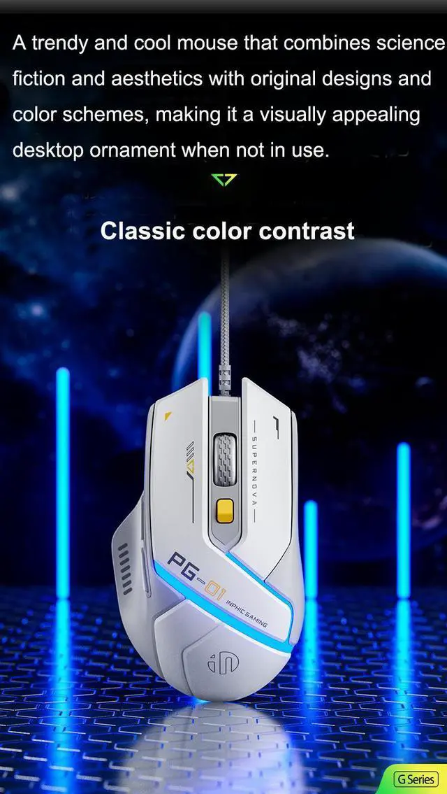 Alt view image 4 of 7 - WSIRAK inphic PG1 wired mouse esports game specific RGB glowing hardware macro mouse laptop office mouse