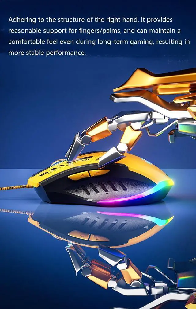 Alt view image 5 of 6 - WSIRAK W6 Wired Mouse E-sport Gaming Mouse RGB LED Backlight Mechanical Mouse For Laptop Computer Office Home Gamers