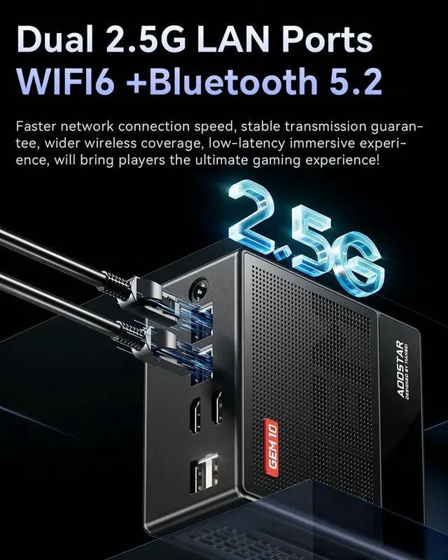 Alt view image 7 of 7 - WSIRAK AOOSTAR GEM10 AMD Ryzen 7 6800H Mini PC with WIN 11 PRO/ 3* NVME/Oculink/2*2.5G LAN