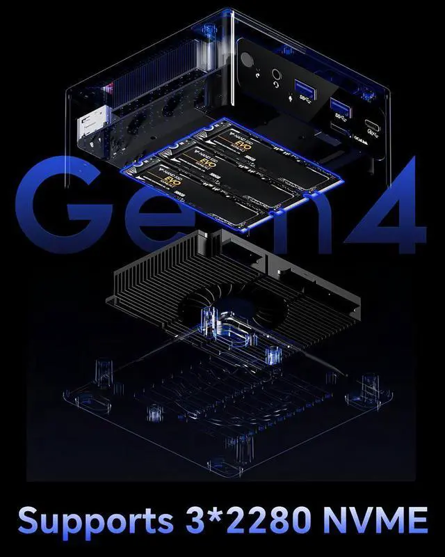 Alt view image 5 of 7 - WSIRAK AOOSTAR GEM10 AMD Ryzen 7 6800H Mini PC with WIN 11 PRO/ 3* NVME/Oculink/2*2.5G LAN 32G RAM / 512G SSD