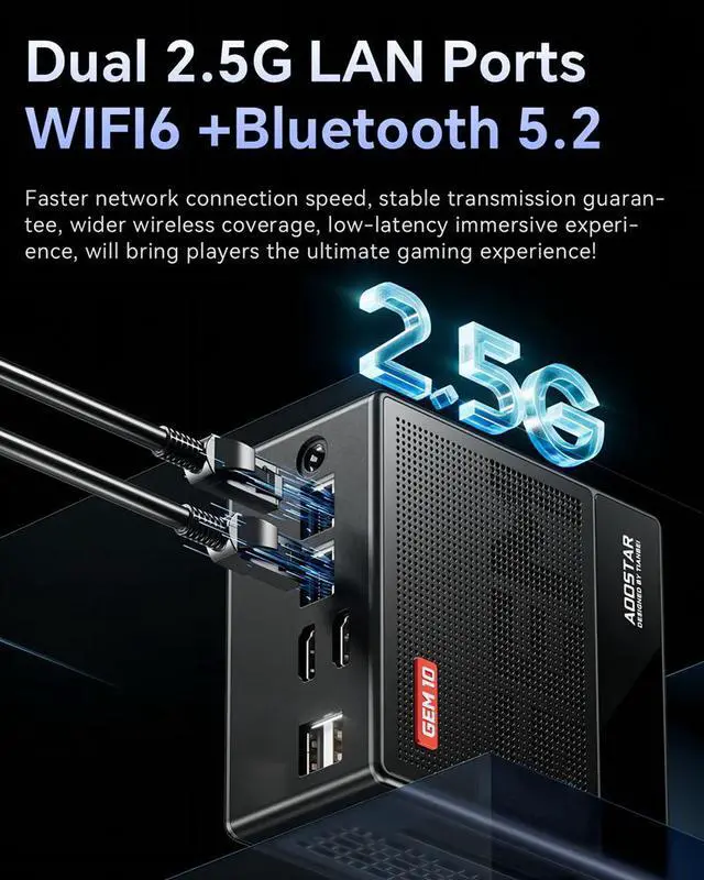 Alt view image 5 of 7 - WSIRAK AOOSTAR GEM10 AMD Ryzen 9 7940HS Mini PC with WIN 11 PRO/ 3* NVME/Oculink/2*2.5G LAN 32GB RAM 32G RAM / 512G SSD