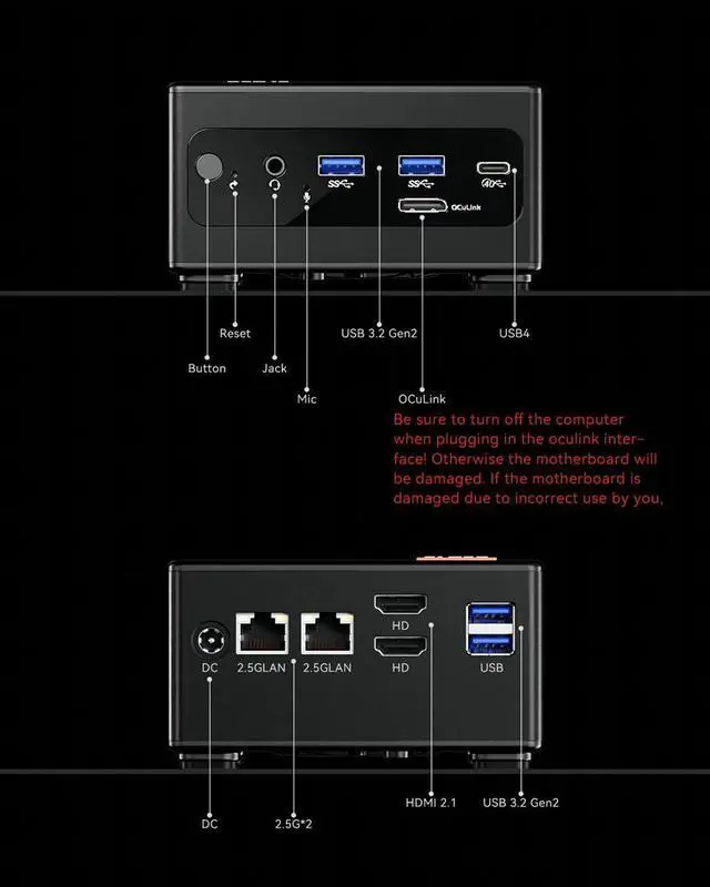 Alt view image 6 of 6 - WSIRAK AOOSTAR GEM10 AMD Ryzen 7 7840HS Mini PC with WIN 11 PRO/ 3* NVME/Oculink/2*2.5G LAN