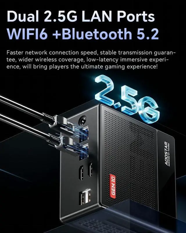 Alt view image 5 of 6 - WSIRAK AOOSTAR GEM10 AMD Ryzen 7 7840HS Mini PC with WIN 11 PRO/ 3* NVME/Oculink/2*2.5G LAN