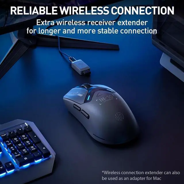 Alt view image 6 of 7 - Wsirak IN10 Superlight Wireless Gaming Mouse 8K Polling Rate 26,000 DPI Tri-Mode PAW3395 Sensor Fully Programmable