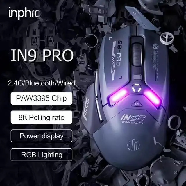 Alt view image 2 of 6 - Wsirak Triple Mode IN9PRO 3395 Wireless Gaming Mouse Wired Mechanical Esports Gaming Macro Laptop Mouse with 8K Receiver