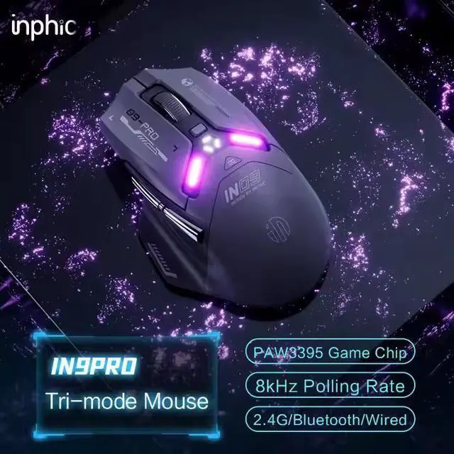 Alt view image 6 of 6 - Wsirak Triple Mode IN9PRO 3395 Wireless Gaming Mouse Wired Mechanical Esports Gaming Macro Laptop Mouse with 8K Receiver