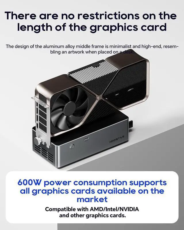 Alt view image 5 of 6 - Wsirak AG01 EGPU Enclosure Graphics Card Dock with Oculink Port 800W Power Supply(for EGPUs up to 600W)