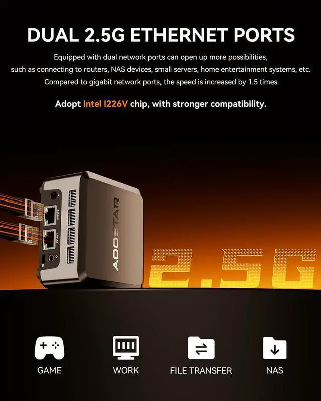 Alt view image 3 of 7 - Wsirak Aoostar N1 PRO Intel N150(Upgraded N100) 12GB LPDDR5 RAM 256GB M.2 2242 SSD with 2 x 2.5GbE i226-V Chip Twin Lake N150 Mini PC With W11 PRO