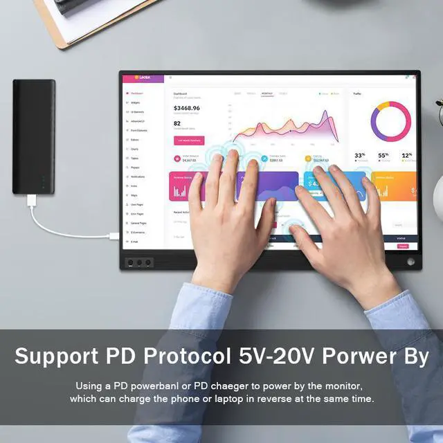 Alt view image 2 of 6 - ZEUSLAP P15AT 15.6 Inch Touchscreen Portable Monitor, 1920x1080 Full HD IPS Touch Portable Screen with HDMI-compatible+USB-C Ports for Laptop, MacBook Pro, PC, Switch, Xbox, PS4, Smartphone