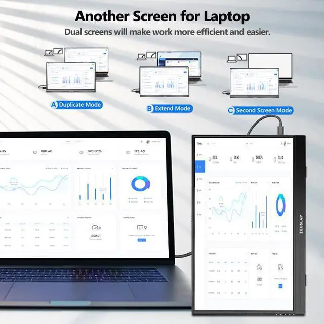Alt view image 3 of 6 - ZEUSLAP AT156 15.6 Inch Portable Touchscreen Gaming Monitor,  60HZ 1080P IPS Screen with USB-C + HDMI-Compatible Port for Laptop, Mini PC, Computer, Switch, PS4 ect.