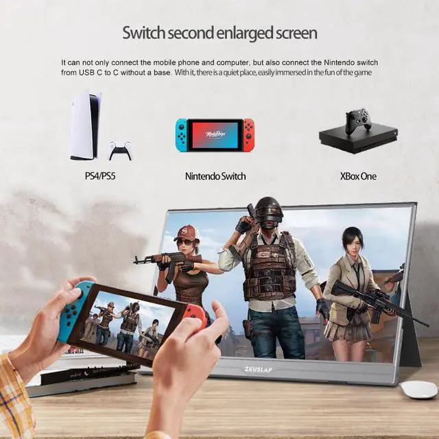 Alt view image 5 of 6 - ZEUSLAP AT156 15.6 Inch Portable Touchscreen Gaming Monitor,  60HZ 1080P IPS Screen with USB-C + HDMI-Compatible Port for Laptop, Mini PC, Computer, Switch, PS4 ect.