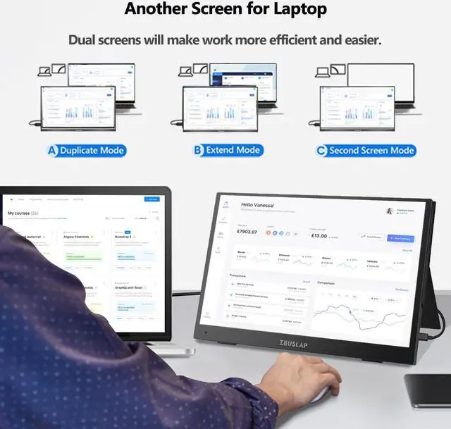 Alt view image 2 of 6 - ZEUSLAP Z15XP 15.6 Inch Portable Monitor with Remote Control, 1080P FHD IPS Screen Portable Gaming Monitor with USB-C + HDMI-compatible Ports for Phone, Laptop, Switch, PlayStation, ect.