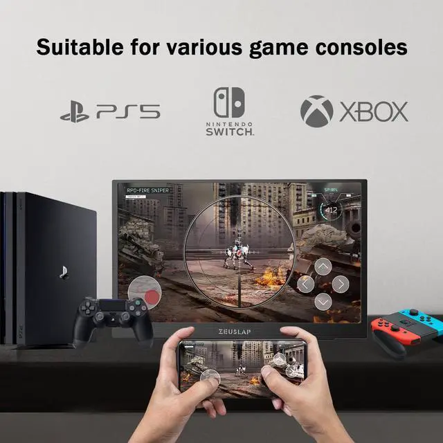 Alt view image 3 of 6 - ZEUSLAP Z15XP 15.6 Inch Portable Monitor with Remote Control, 1080P FHD IPS Screen Portable Gaming Monitor with USB-C + HDMI-compatible Ports for Phone, Laptop, Switch, PlayStation, ect.