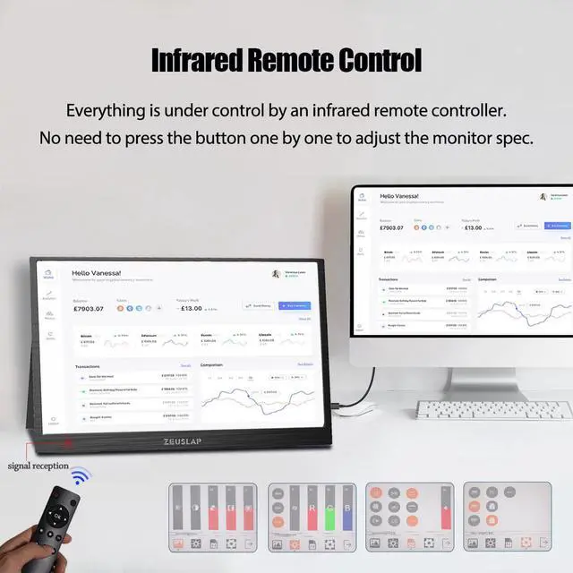 Alt view image 5 of 6 - ZEUSLAP Z15XP 15.6 Inch Portable Monitor with Remote Control, 1080P FHD IPS Screen Portable Gaming Monitor with USB-C + HDMI-compatible Ports for Phone, Laptop, Switch, PlayStation, ect.