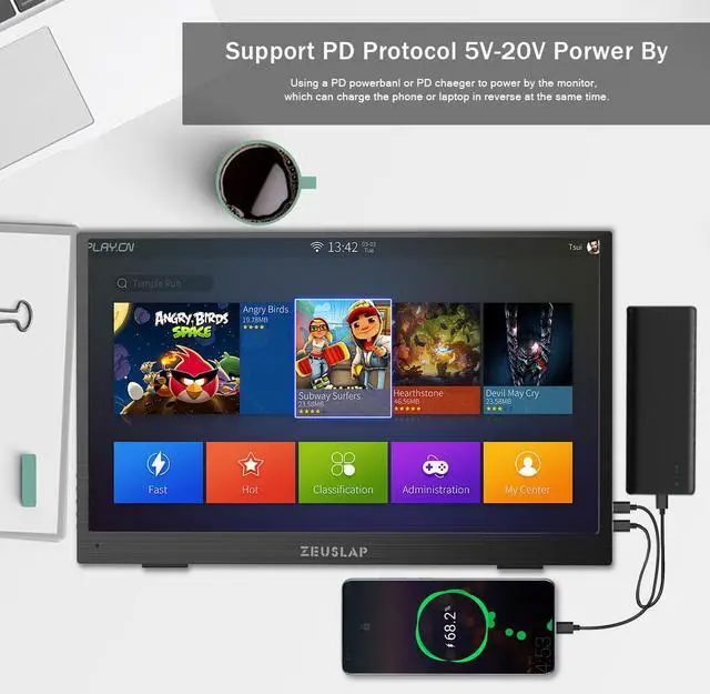 Alt view image 6 of 6 - ZEUSLAP Z15XP 15.6 Inch Portable Monitor with Remote Control, 1080P FHD IPS Screen Portable Gaming Monitor with USB-C + HDMI-compatible Ports for Phone, Laptop, Switch, PlayStation, ect.