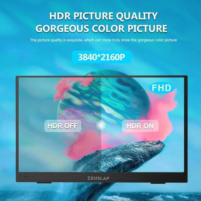 Alt view image 6 of 6 - ZEUSLAP Z15XK 15.6 Inch Portable Monitor, 4K HDR IPS Screen Portable Gaming Monitor with USB-C + HDMI-compatible Ports for Phone, Laptop, Switch, PlayStation, ect.