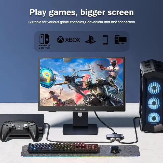 Alt view image 2 of 6 - ZEUSLAP Z15XK 15.6 Inch Portable Monitor, 4K HDR IPS Screen Portable Gaming Monitor with USB-C + HDMI-compatible Ports for Phone, Laptop, Switch, PlayStation, ect.
