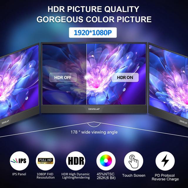 Alt view image 4 of 7 - ZEUSLAP Z15ST 15.6Inch Touchscreen Portable Monitor, 1920x1080 60hz Full HD IPS Screen Computer Gaming Monitor with HDMI-compatible +USB-C Ports for Laptop, Smartphone ect.