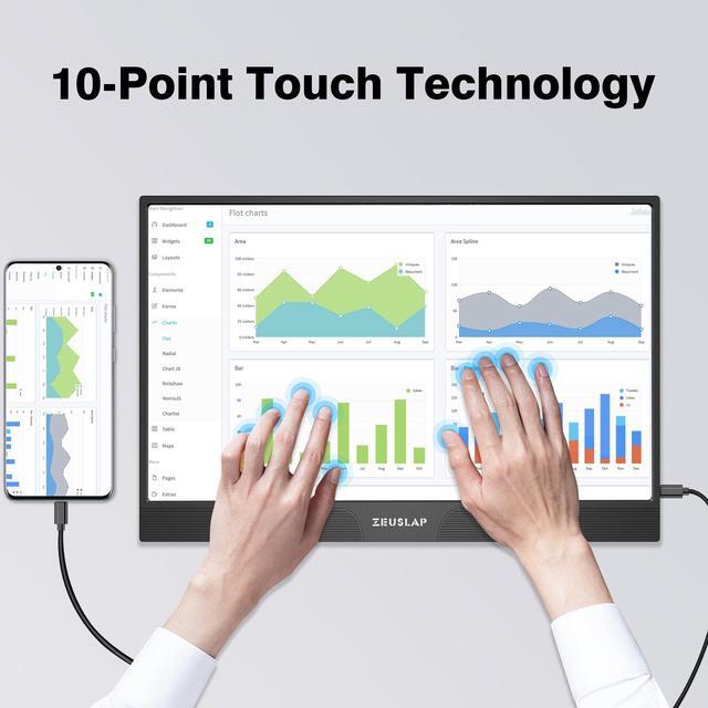 Alt view image 5 of 7 - ZEUSLAP Z15ST 15.6Inch Touchscreen Portable Monitor, 1920x1080 60hz Full HD IPS Screen Computer Gaming Monitor with HDMI-compatible +USB-C Ports for Laptop, Smartphone ect.