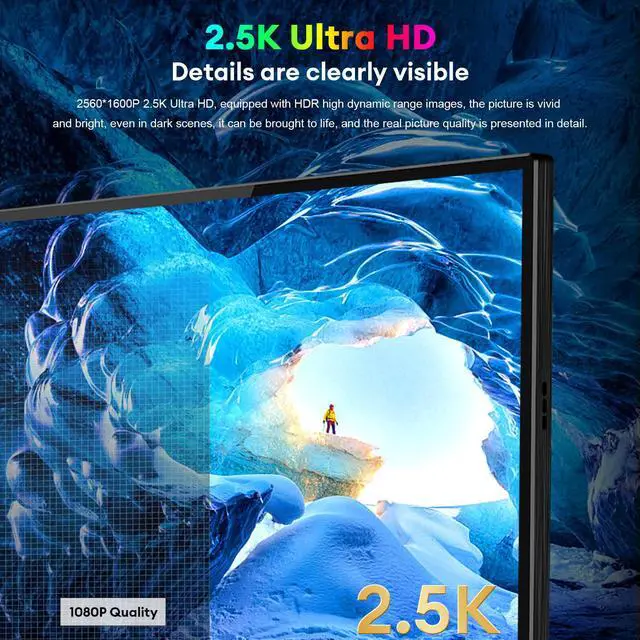 Alt view image 4 of 6 - ZEUSLAP P16KT 16 Inch Touchscreen Portable Monitor, 2.5K 144Hz 100%sRGB IPS Screen Computer Monitor with HDMI-compatible + Type-C + 3.5 mm Audio Ports for Laptop, Switch, Xbox, PS4/5, Smartphone etc