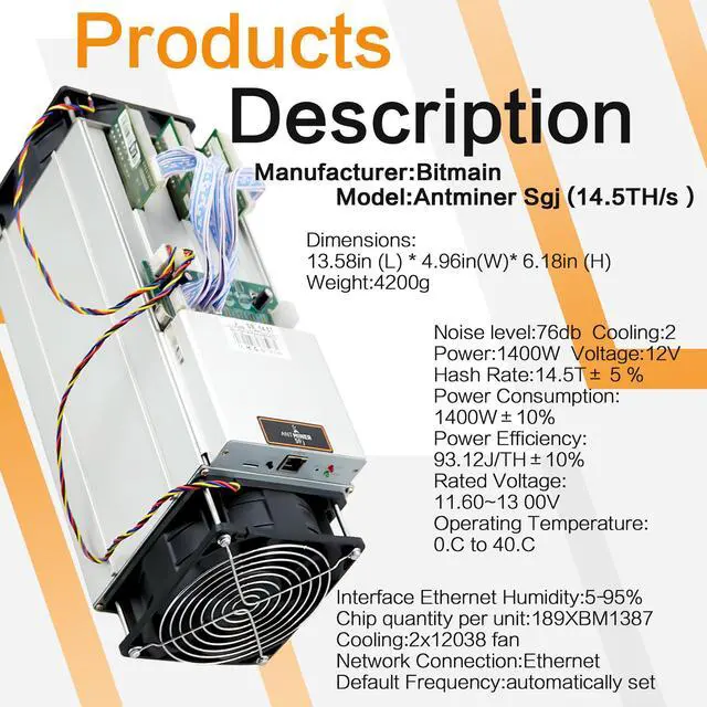 Alt view image 6 of 7 - Antminer S9J 14.5TH/s Bitcoin Miner, S9J 14.5TH/s ASIC Bitcoin BTC Miner 0.098 J/GH Bitcoin Mining Machine with Data Cable