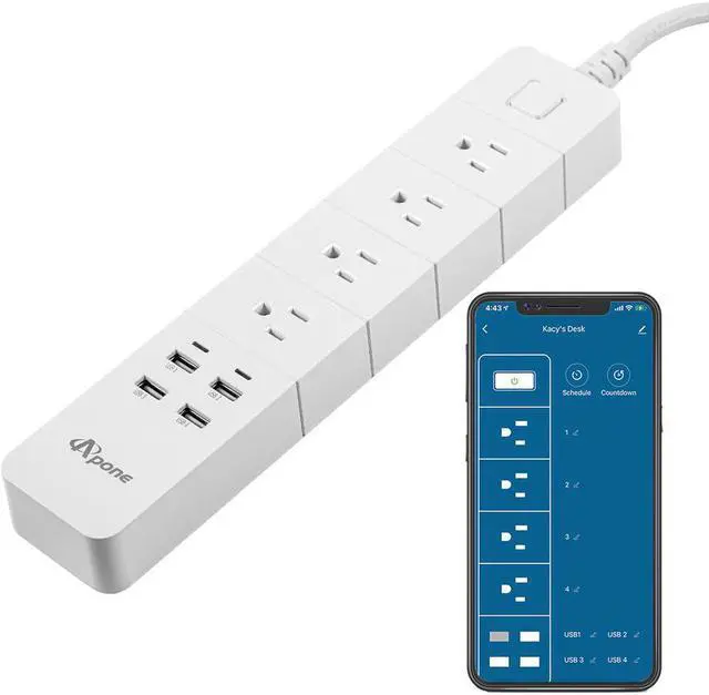 Main image of Apone Smart Power Strip with USB Surge Protector Bar with 4 Smart Outlets and 4 USB Ports 6Ft Extension Cord,Works with Alexa and Google Home Timer & Schedule