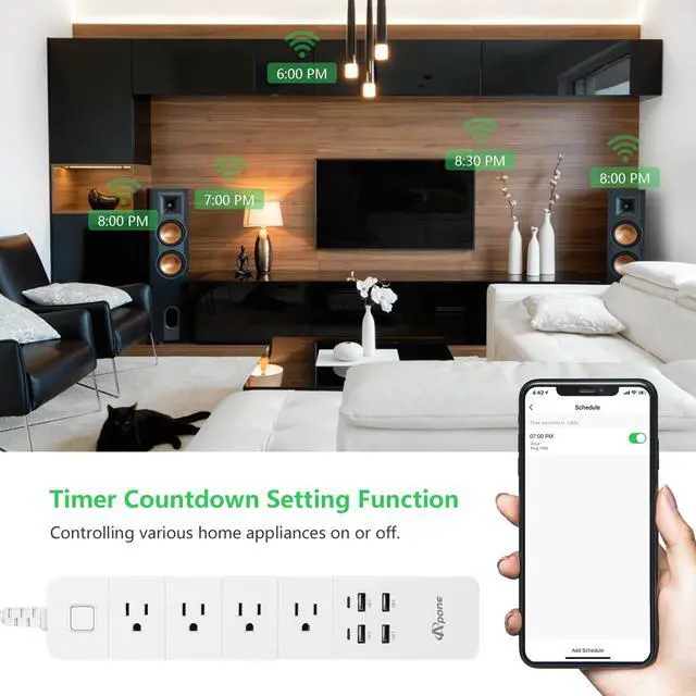 Alt view image 3 of 5 - Apone Smart Power Strip with USB Surge Protector Bar with 4 Smart Outlets and 4 USB Ports 6Ft Extension Cord,Works with Alexa and Google Home Timer & Schedule