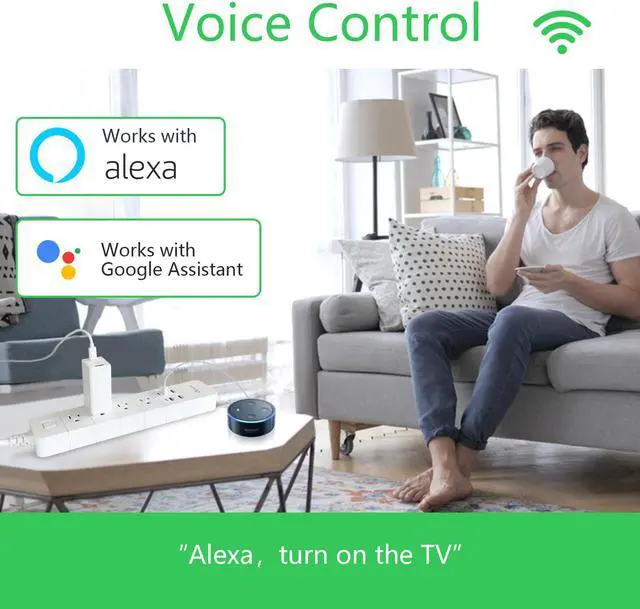 Alt view image 4 of 5 - Apone Smart Power Strip with USB Surge Protector Bar with 4 Smart Outlets and 4 USB Ports 6Ft Extension Cord,Works with Alexa and Google Home Timer & Schedule