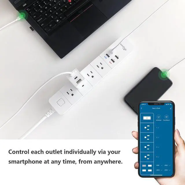 Alt view image 5 of 5 - Apone Smart Power Strip with USB Surge Protector Bar with 4 Smart Outlets and 4 USB Ports 6Ft Extension Cord,Works with Alexa and Google Home Timer & Schedule