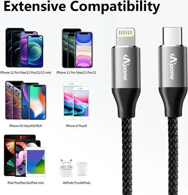 Alt view image 4 of 6 - iPhone Charger Cord Apone 5ft,iPhone Fast Charging Cable Lightning to Type C Charger Cable for iPhone 13PRO/13/12/12 PRO Max/12Mini/11/11PRO/XS/Max/XR/iPad Charging Black