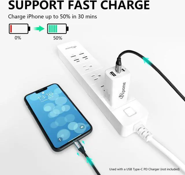 Alt view image 6 of 6 - iPhone Charger Cord Apone 5ft,iPhone Fast Charging Cable Lightning to Type C Charger Cable for iPhone 13PRO/13/12/12 PRO Max/12Mini/11/11PRO/XS/Max/XR/iPad Charging Black
