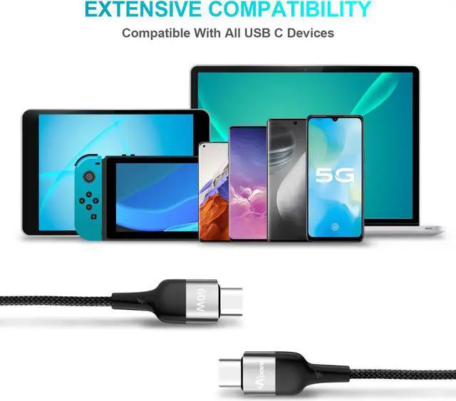Alt view image 3 of 5 - USB C to USB C Cable Apone 3.3 ft+6.6ft 60W 3A Type C Nylon Braid Charge Cord Power Delivery Fast Charging Cable, for MacBook Pro 2021 2020 2019, IPad Pro 2020 2018, Galaxy S21 S20