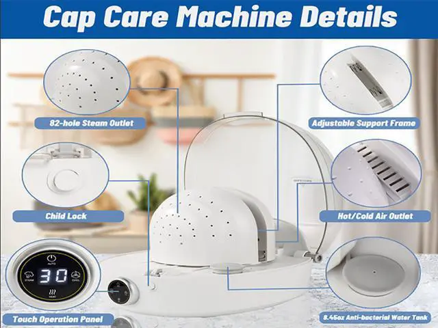 Alt view image 5 of 7 - Hat Iron and Hat Cleaner with Steam,Hat Dryer with Hot/Cold Air,Steam Iron&Steam Cleaner&Dryer for Hat,Steam Ironing,Steam Cleaning,Drying Vintage Hat and Dad Hat