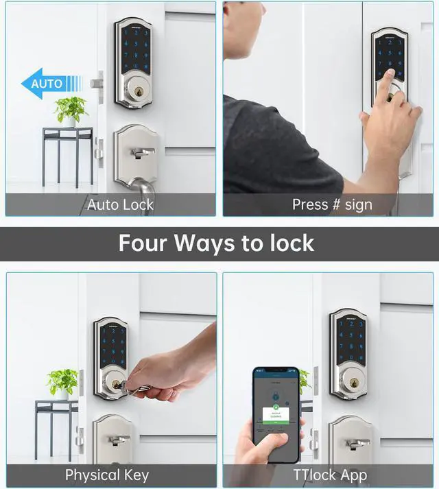 Alt view image 4 of 7 - Smart Deadbolt, SMONET Front Door Lock Keyless Entry, Bluetooth Electronic Touchscreen Keypad, Physical Keys, Auto Lock, Remote Control, Send eKey, Airbnb, Apartment