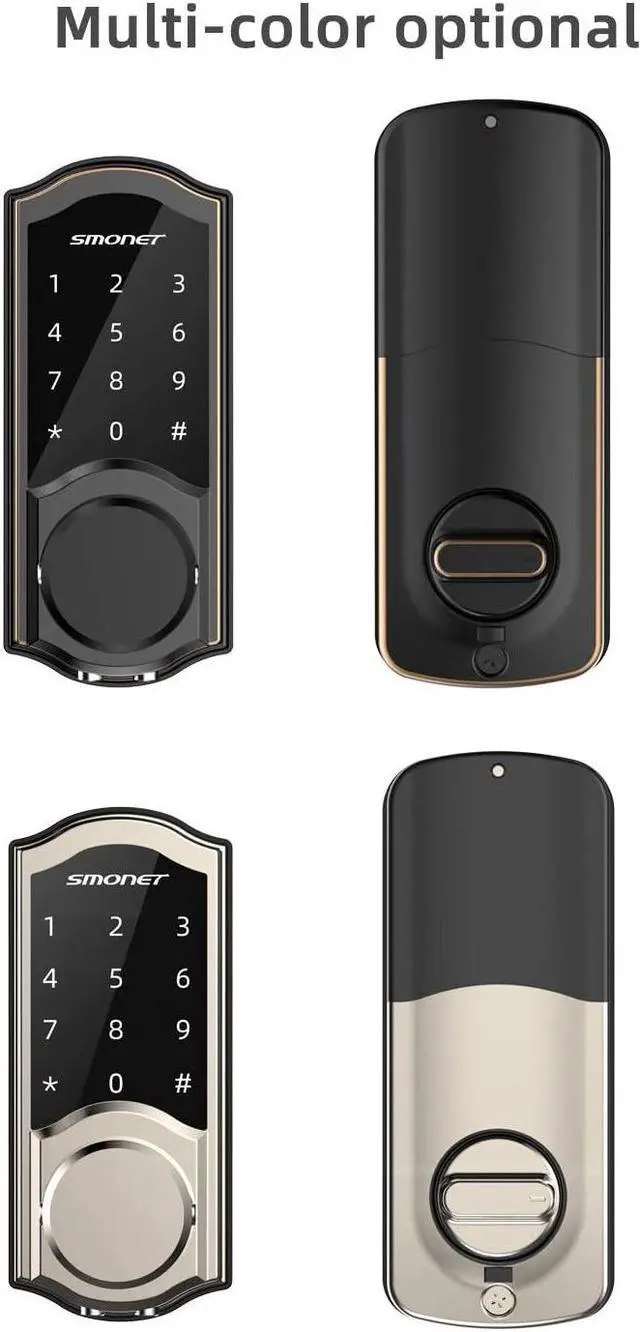 Alt view image 7 of 7 - Smart Deadbolt, SMONET Front Door Lock Keyless Entry, Bluetooth Electronic Touchscreen Keypad, Physical Keys, Auto Lock, Remote Control, Send eKey, Airbnb, Apartment