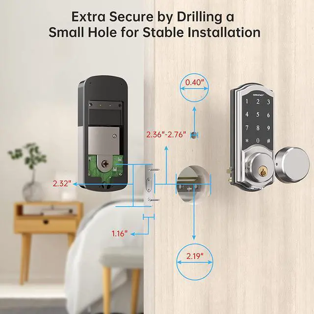 Alt view image 6 of 7 - Smart Deadbolt, SMONET Front Door Lock Keyless Entry, Bluetooth Electronic Touchscreen Keypad, Physical Keys, Auto Lock, Remote Control, Send eKey, Airbnb, Apartment