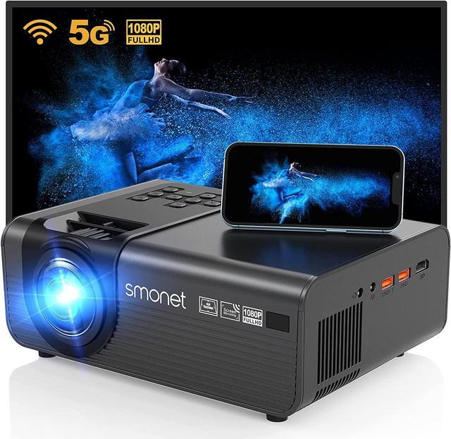SMONET WiFi Projector, Native 1080P Projector 4K Supported 5G WiFi  Bluetooth Projector 9500L Outdoor Movie Projector Home TV Mini Phone  Projector for iPhone Tablet TV Stick PS5 HDMI USB DVD