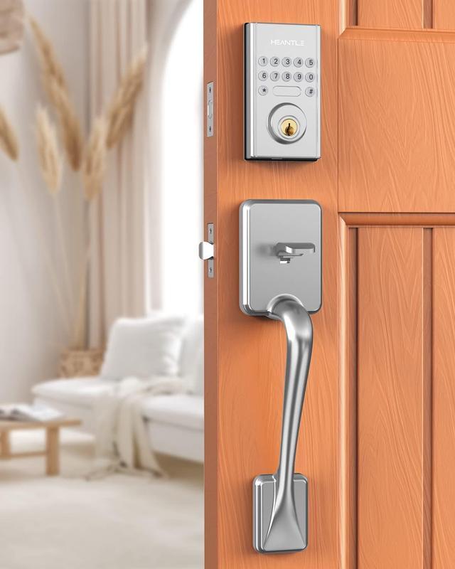 Keyless Entry Door Lock, HEANTLE Keypad Door Lock with Handle Front Door  Lock Set Electronic Deadbolt Lock with Touchscreen Auto Lock, Keyed Entry  1-Touch Locking Anti-Peeking Password