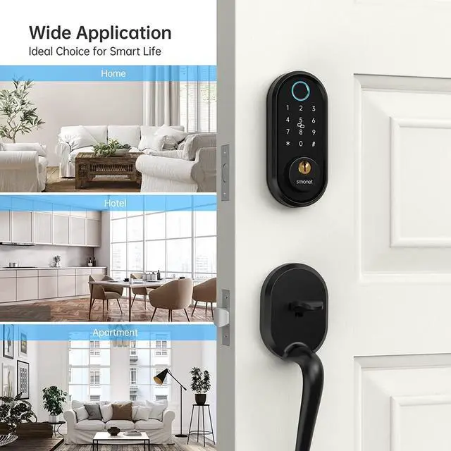 Alt view image 3 of 7 - Smart Lock, Keyless Entry Deadbolt Door Lock, SMONET Electronic Bluetooth with Biometric Fingerprint, Keys, IC Card, Touchscreen Keypad,Auto Lock,Remote Share, APP Control for Home,Office,Apartment