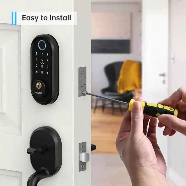 Alt view image 6 of 7 - Smart Lock, Keyless Entry Deadbolt Door Lock, SMONET Electronic Bluetooth with Biometric Fingerprint, Keys, IC Card, Touchscreen Keypad,Auto Lock,Remote Share, APP Control for Home,Office,Apartment