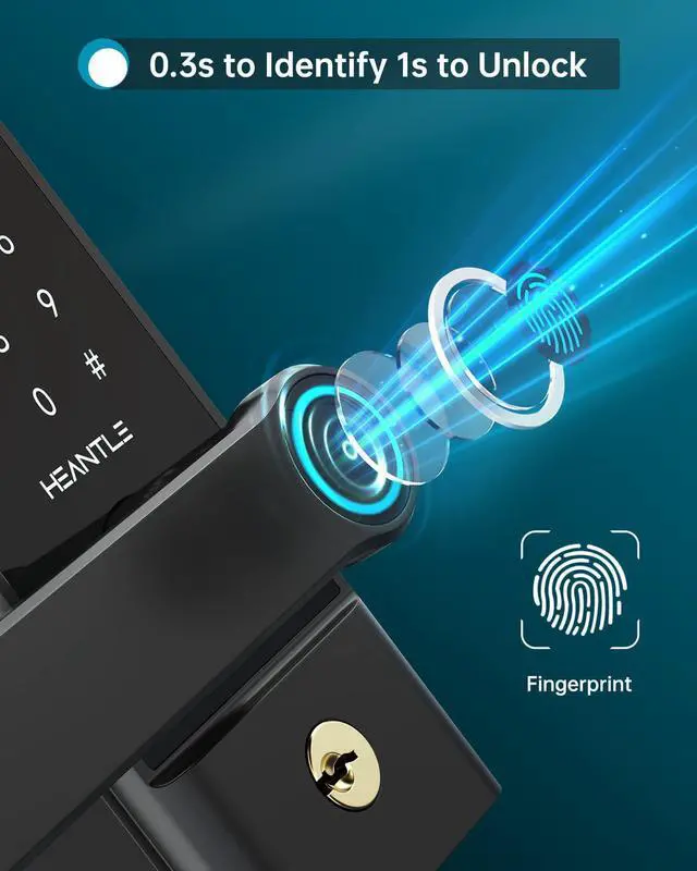 Alt view image 2 of 7 - Keyless Entry Door Lock, HEANTLE Smart Lock Fingerprint Deadbolt Alternative Electronic Bluetooth Code Lever for Front Door Touchscreen Digital Keypads Handle Locks Works with Alexa Google Home Black