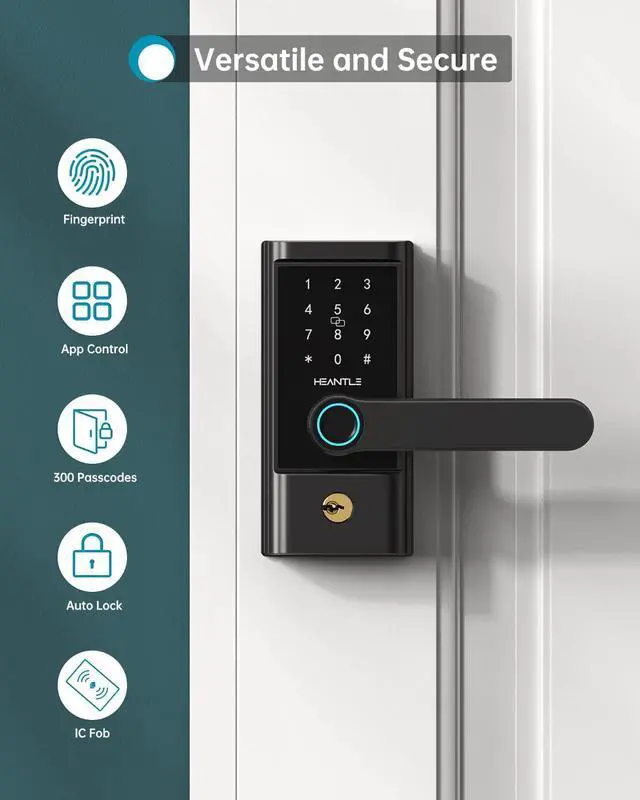 Alt view image 3 of 7 - Keyless Entry Door Lock, HEANTLE Smart Lock Fingerprint Deadbolt Alternative Electronic Bluetooth Code Lever for Front Door Touchscreen Digital Keypads Handle Locks Works with Alexa Google Home Black