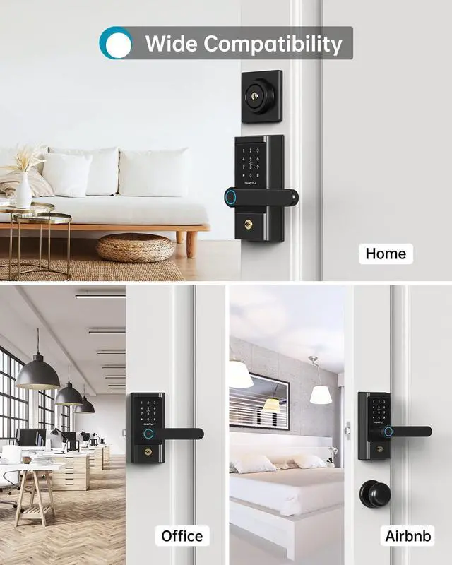 Alt view image 4 of 7 - Keyless Entry Door Lock, HEANTLE Smart Lock Fingerprint Deadbolt Alternative Electronic Bluetooth Code Lever for Front Door Touchscreen Digital Keypads Handle Locks Works with Alexa Google Home Black