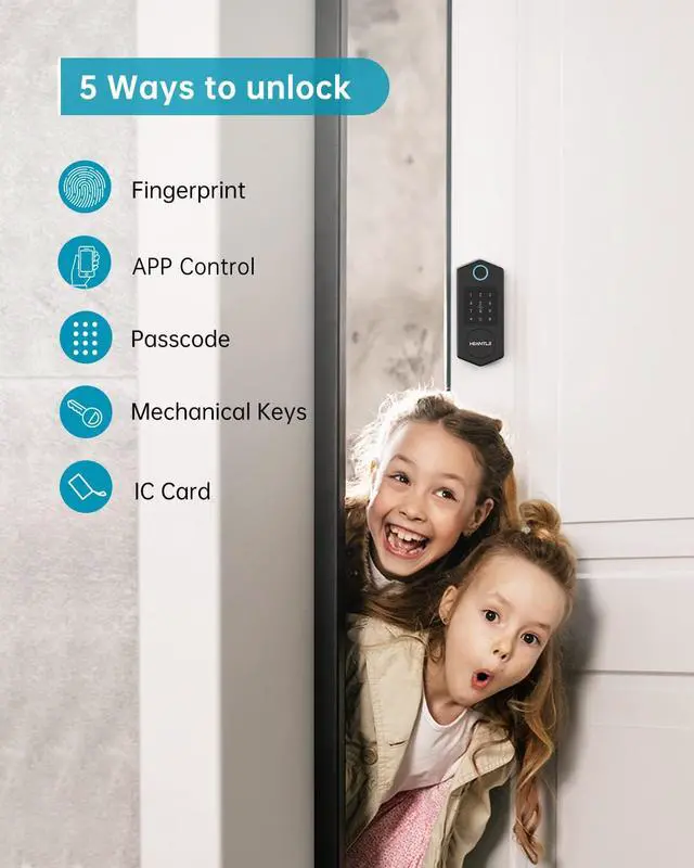 Alt view image 4 of 7 - Smart Deadbolt Lock, HEANTLE Fingerprint Smart Locks for Front Door with Bluetooth Electronic Keypads Keyless Entry Door Lock Deadbolt and IC Fob App Control Works with Alexa, Google Assistant Black